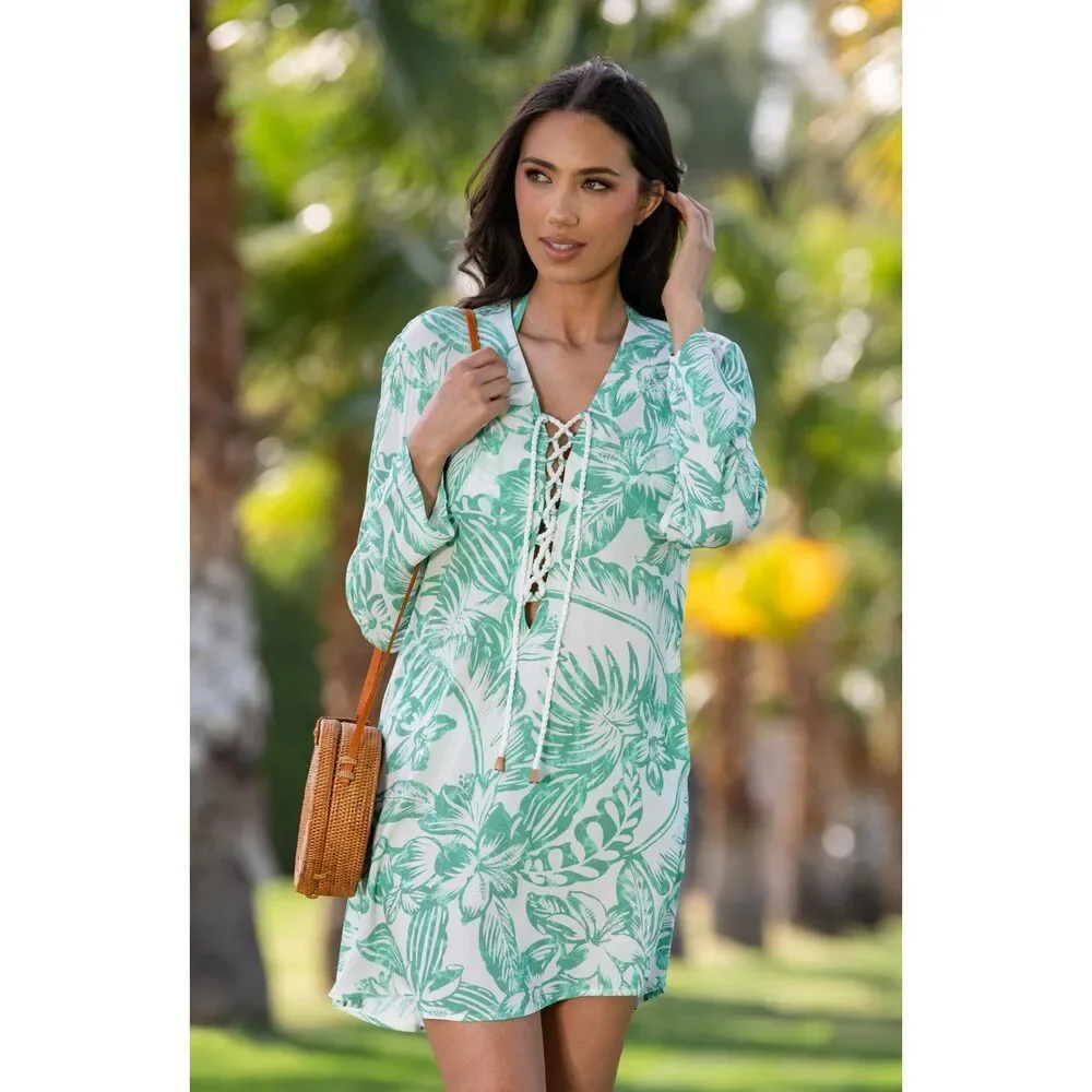 La Blanca Women's White/Green Tunic Swimsuit Cover Up M NWT